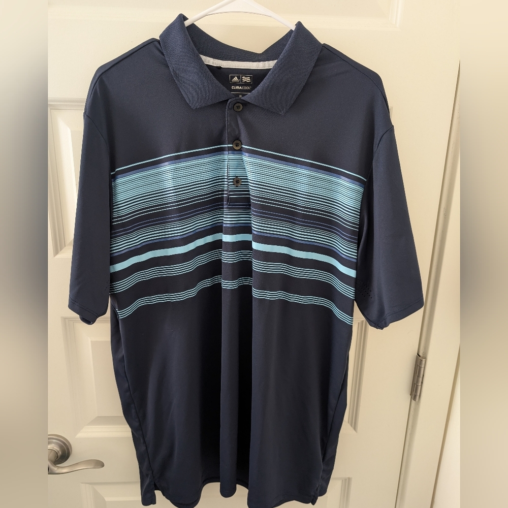 ADIDAS Golf Shirt Navy and Aqua Stripes American Century Championship Size XL